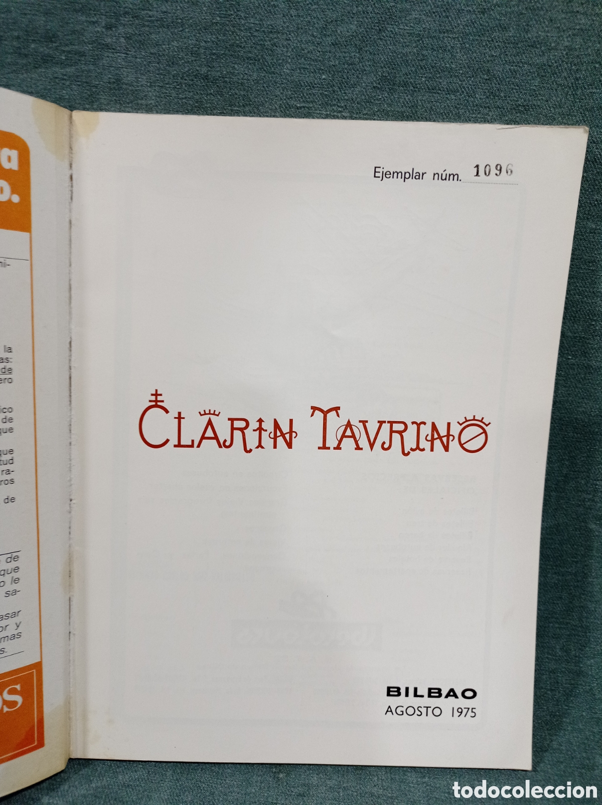 Libros de segunda mano: CLAR&Iacute;N TAURINO - BILBAO - 1975 - EJEMPLAR NUMERADO 1096 - Foto 5