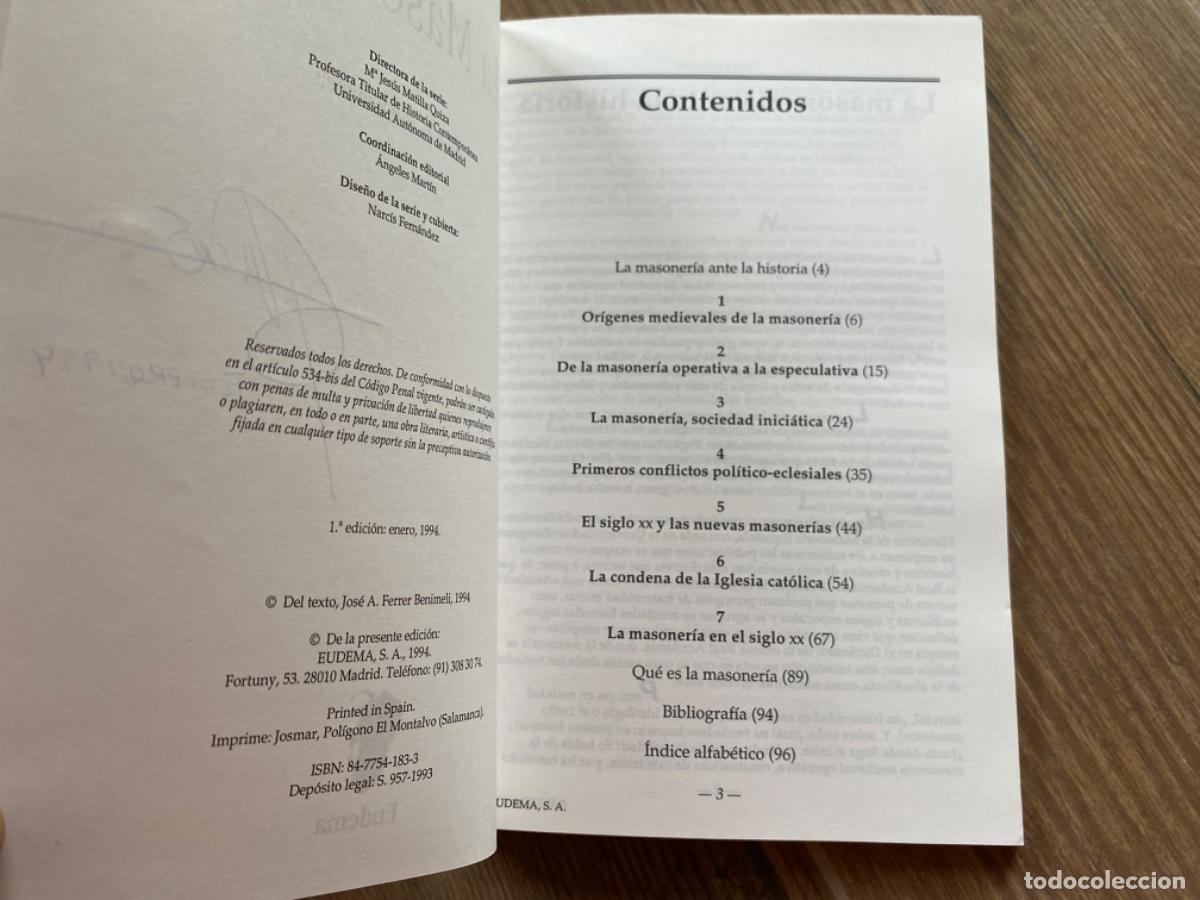 Libros de segunda mano: JOS&Eacute; A. FERRER BENIMELI - LA MASONER&Iacute;A - EUDEMA, 1994 - Foto 3