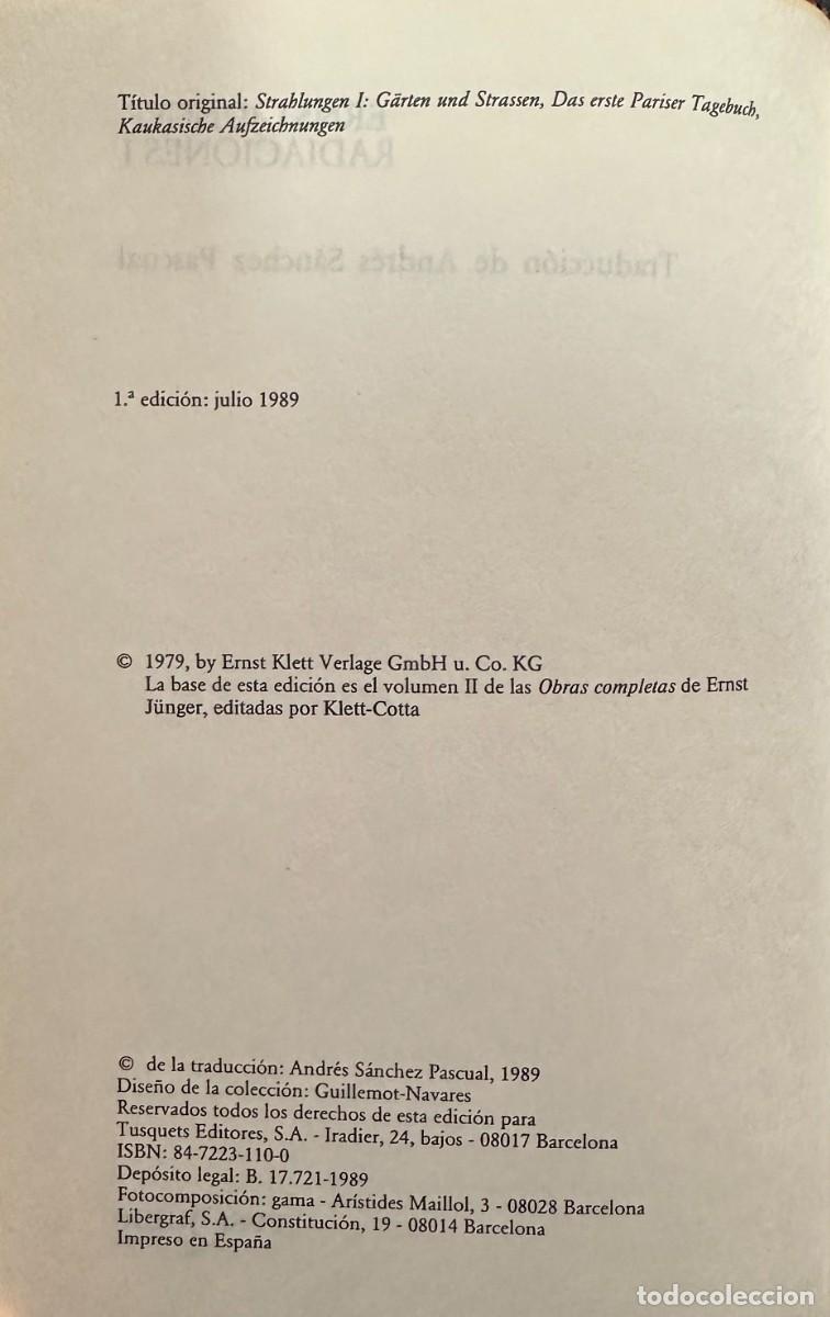 Libros de segunda mano: Junger, Ernst. Radiaciones I. - Foto 3
