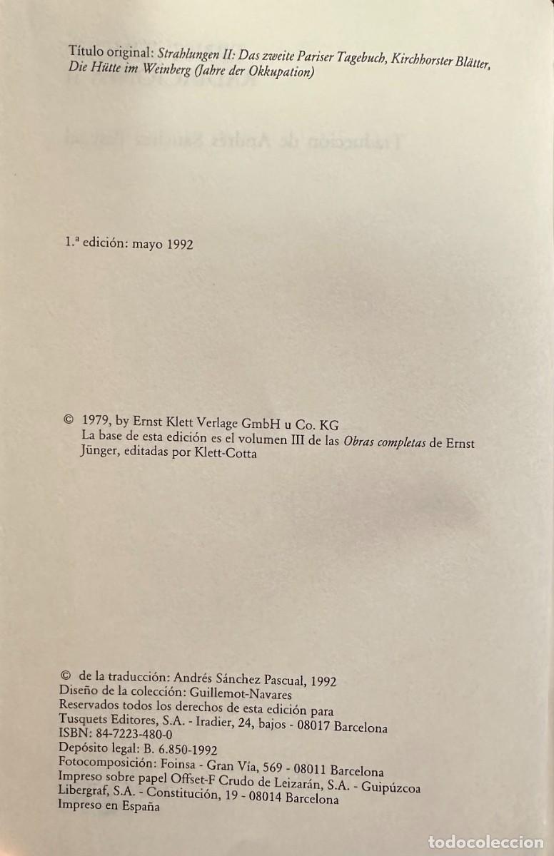 Libros de segunda mano: Junger, Ernst. Radiaciones II. - Foto 3