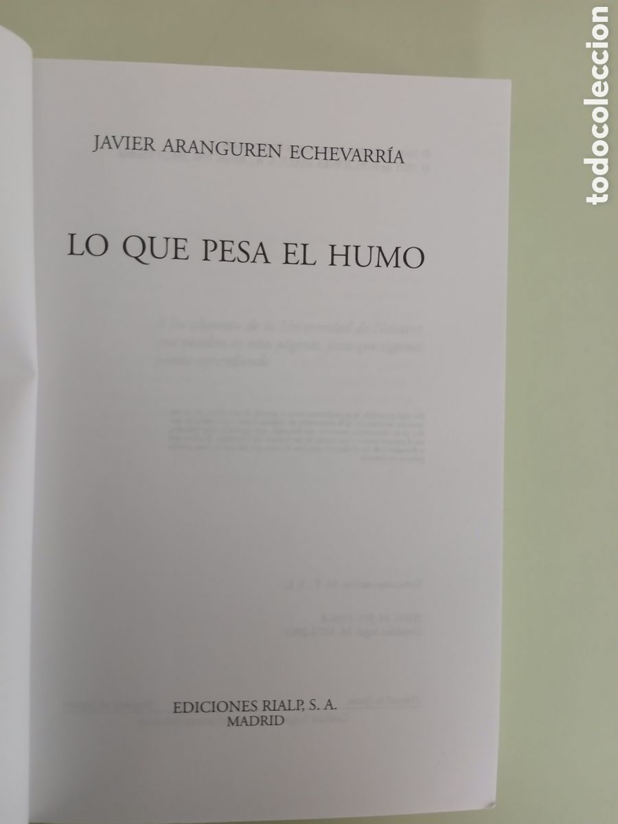 Libros de segunda mano: Lo que pesa el humo. Javier Aranguren. - Foto 3