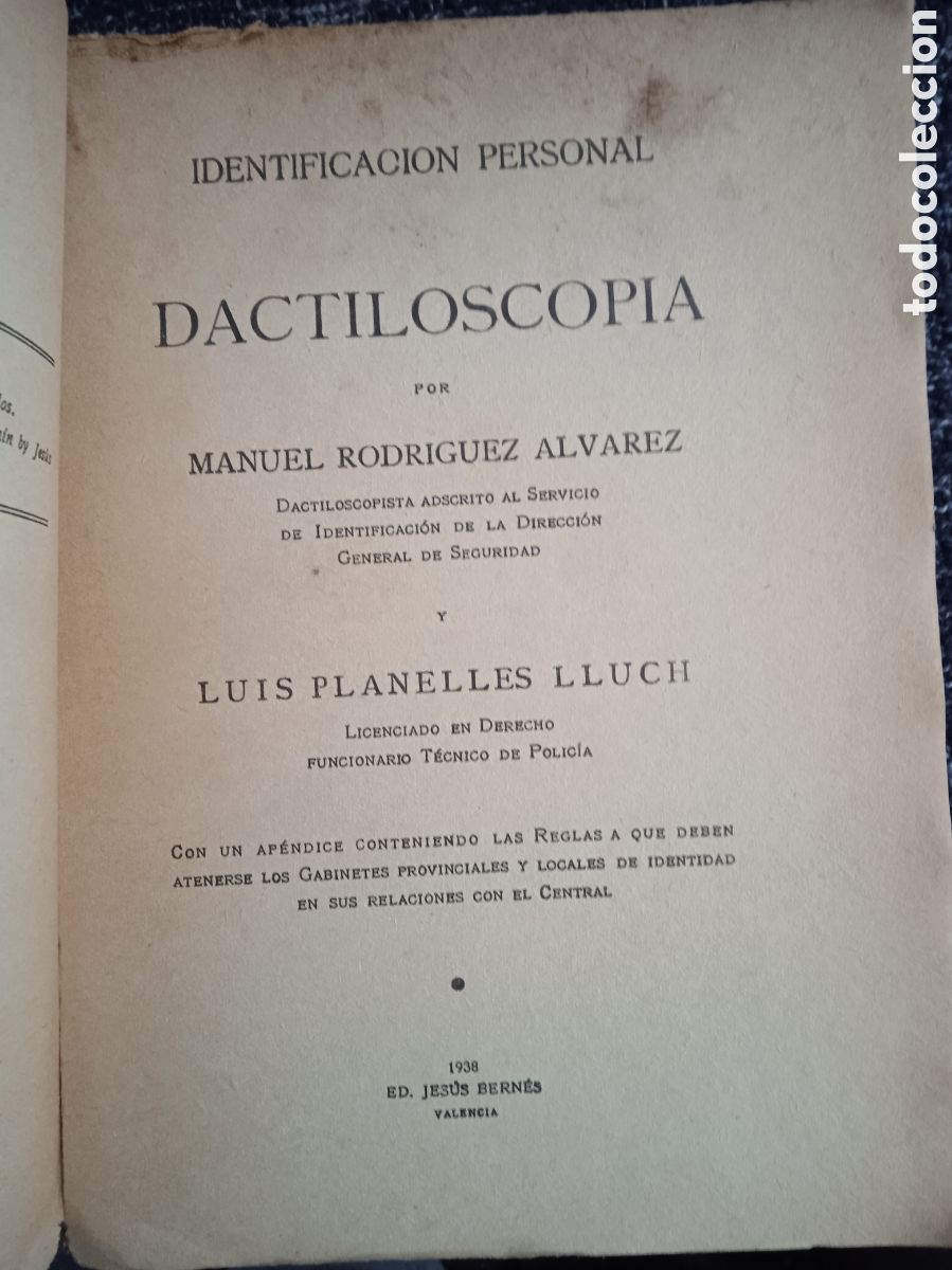 Libros de segunda mano: DACTILOSCOPIA, / MANUEL RODR&Iacute;GUEZ &Aacute;LVAREZ - Foto 2