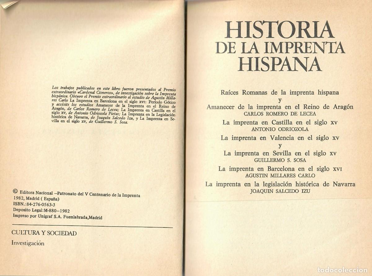 Libros de segunda mano: HISTORIA DE LA IMPRENTA HISPANA - Foto 2