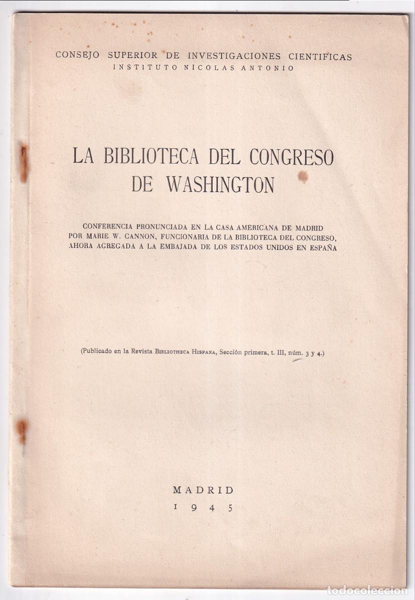 Gebrauchte B&uuml;cher: MARIE W. CANNON: LA BIBLIOTECA DEL CONGRESO DE WASHINGTON. MADRID, 1945