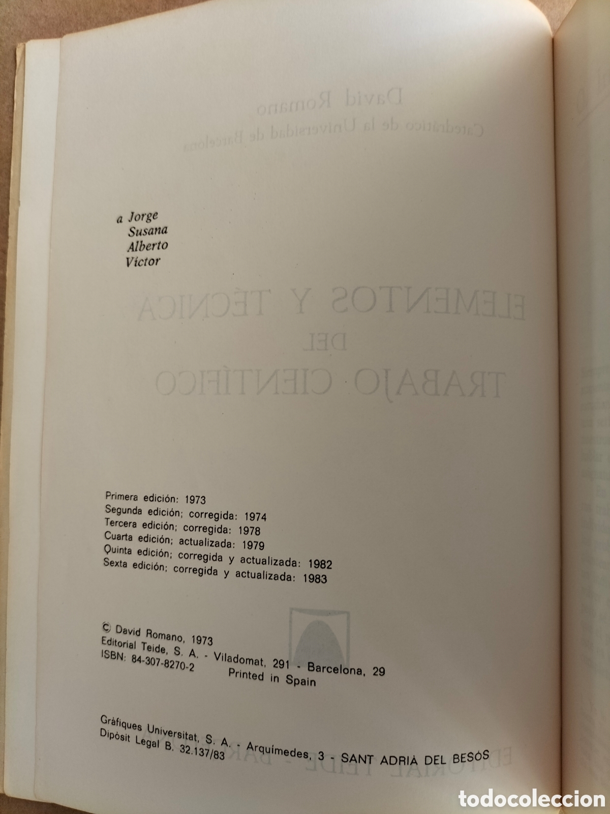 Libros de segunda mano: Elementos y t&eacute;cnica del trabajo cient&iacute;fico. David Romano. Editorial teide, 1983. Libro - Foto 3