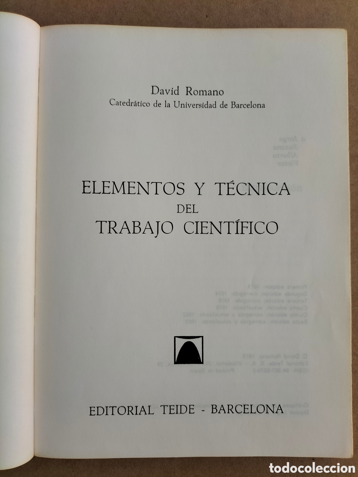Libros de segunda mano: Elementos y t&eacute;cnica del trabajo cient&iacute;fico. David Romano. Editorial teide, 1983. Libro - Foto 2