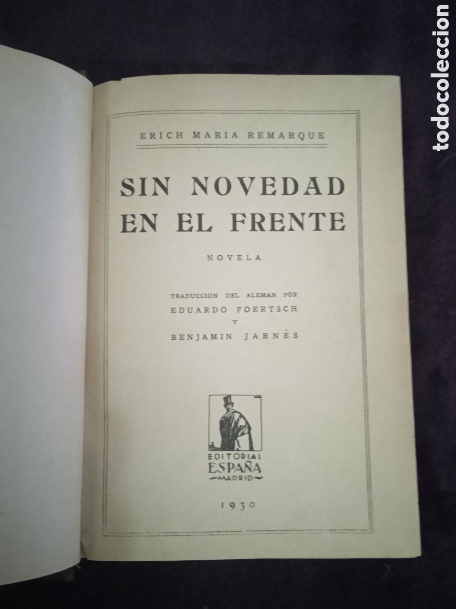 Second hand books: Sin novedad en el frente, / Erich Maria Remarque. 1930