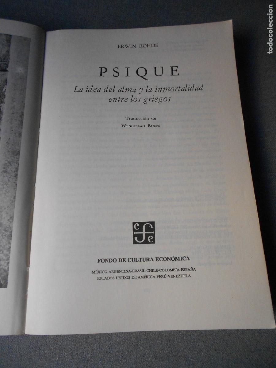 Libros de segunda mano: PSIQUE. LA IDEA DEL ALMA Y LA INMORTALIDAD ENTRE LOS GRIEGOS - Foto 3