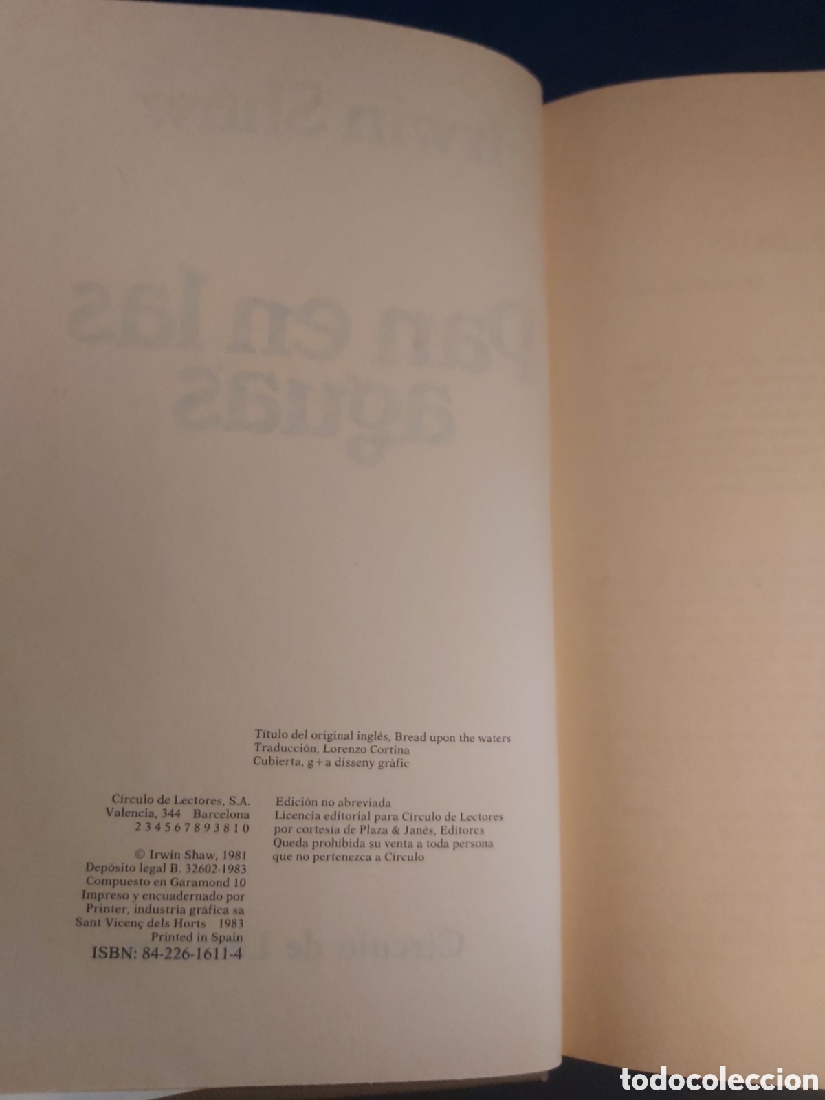 Libros de segunda mano: PAN EN LAS AGUAS IRWIN SHAW C&Iacute;RCULO DE LECTORES 1983 - Foto 5