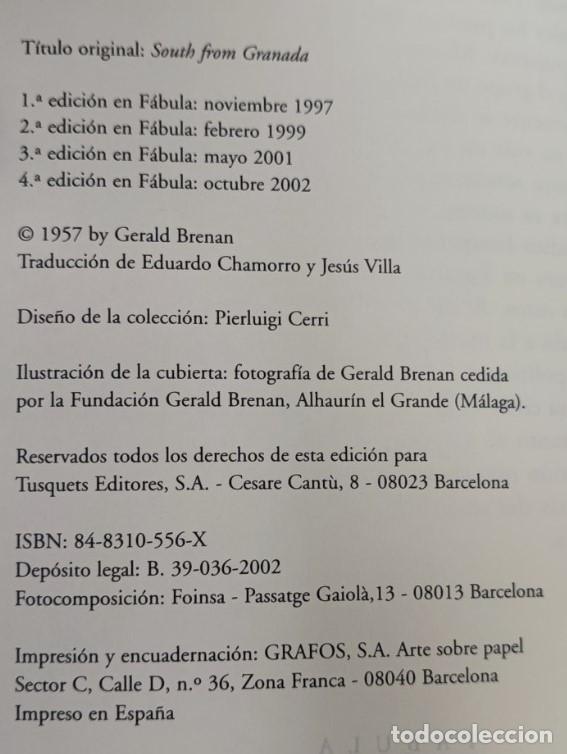 Libros de segunda mano: AL SUR DE GRANADA, GERALD BRENAN, TUSQUETS 2002, LIBRO - Foto 3
