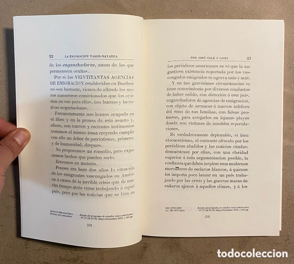 Libros de segunda mano: LA EMIGRACI&Oacute;N VASCO-NAVARRA. JOS&Eacute; COL&Aacute; Y GOITI. - Foto 3