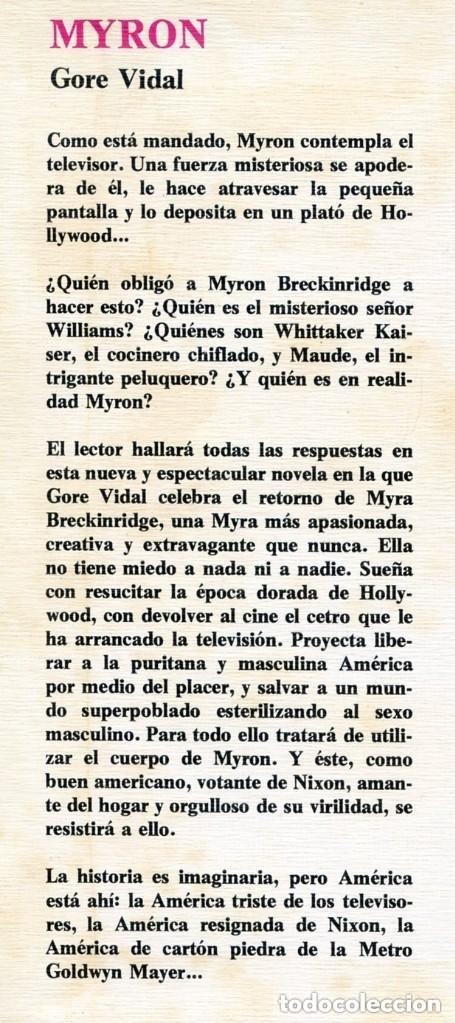 Libros de segunda mano: MYRON. Una de las obras maestras de Gore Vidal. - Foto 2