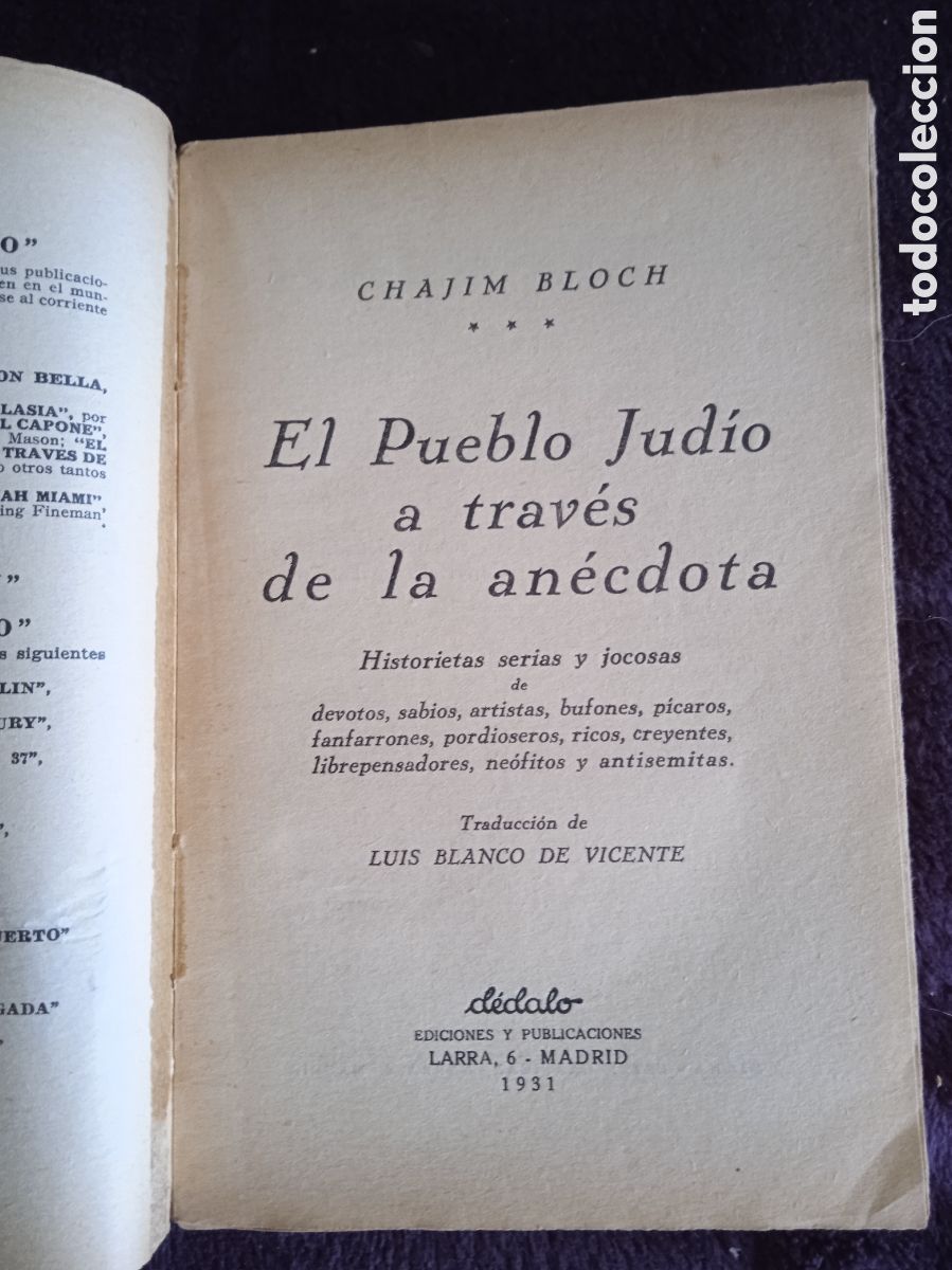 Libri di seconda mano: El pueblo Judio a trav&eacute;s de la anecdota. / Chajim Bloch