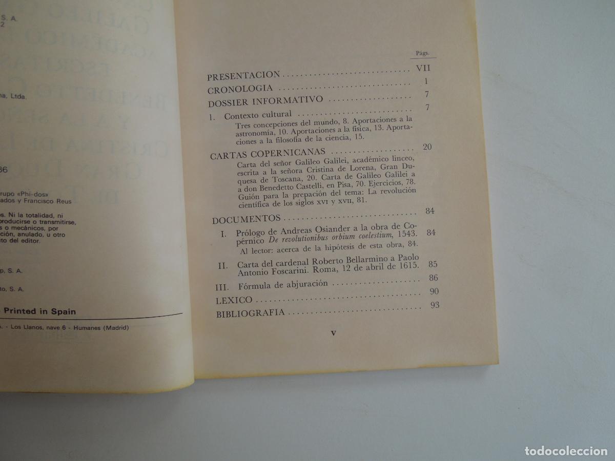 Libros de segunda mano: CARTAS COPERNICAS GALILEO - ALHAMBRA 1&ordf; ED. 1986. - Foto 5