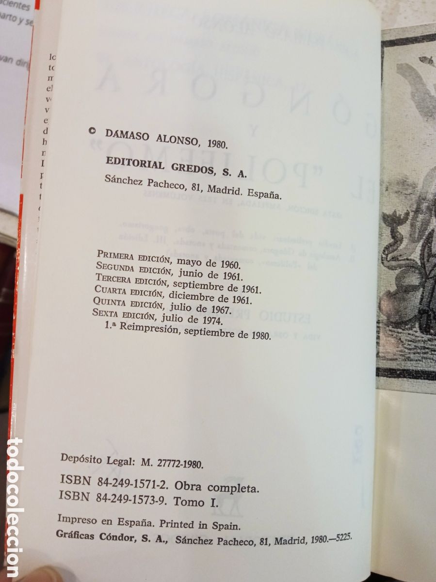 Libros de segunda mano: D&Aacute;MASO ALONSO. G&Oacute;NGORA Y EL POLIFEMO. 3 TOMOS. - Foto 4