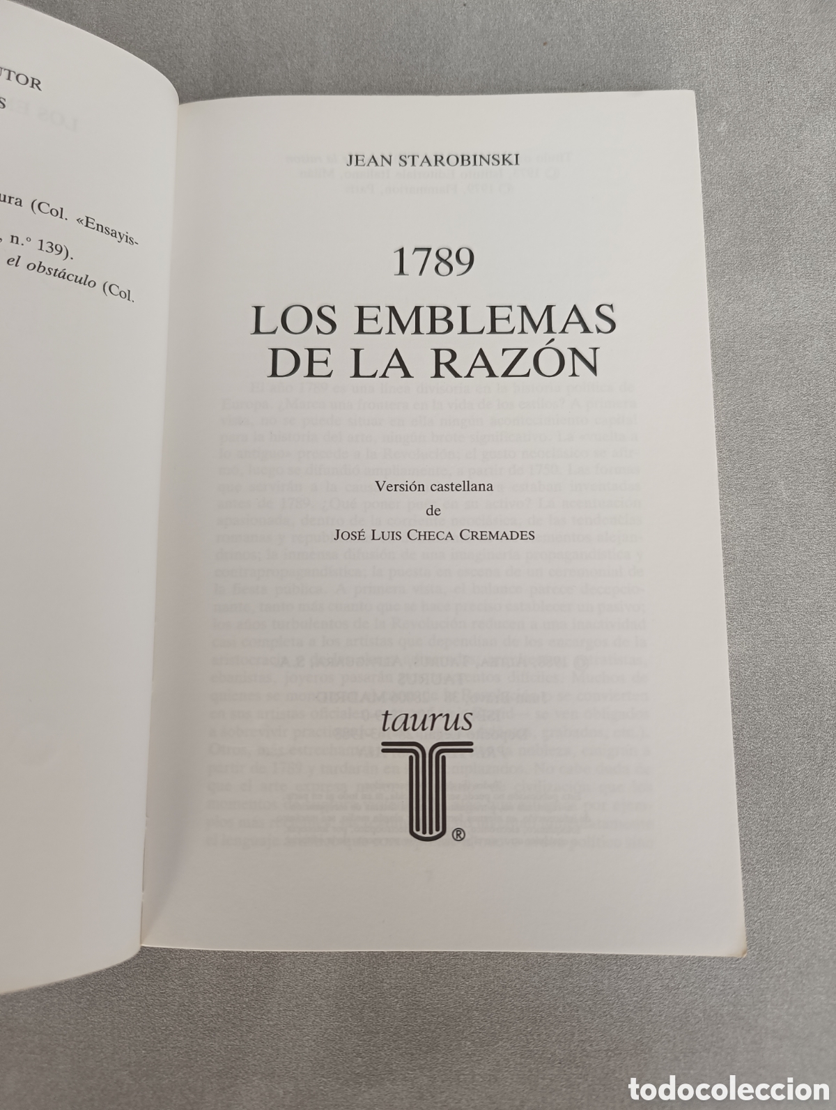Libros de segunda mano: 1789, los emblemas de la raz&oacute;n - Jean Starobinski - Taurus (1988) - Foto 4