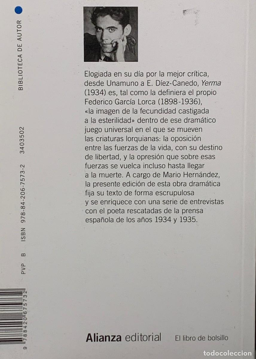 Libros de segunda mano: YERMA - GARCIA LORCA - ALIANZA EDITORIAL - Foto 2