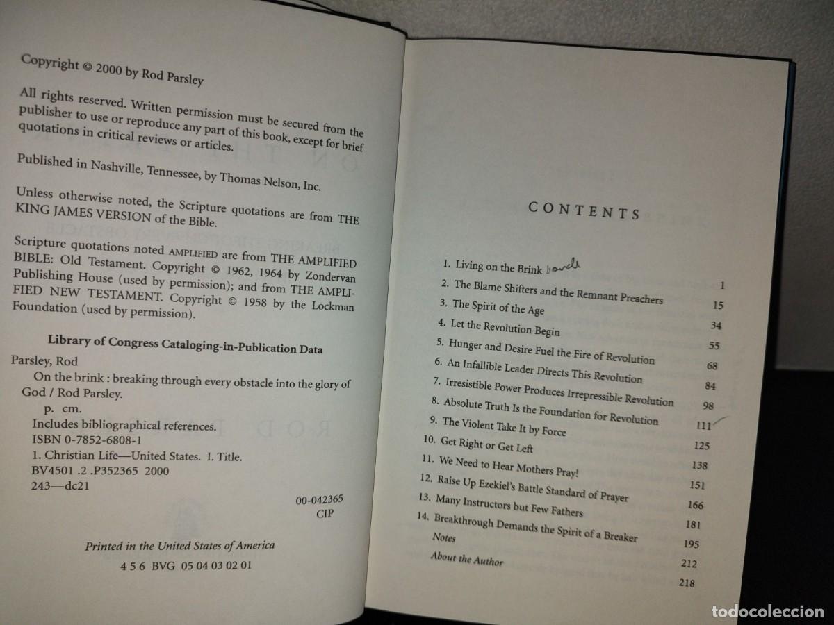 Libros de segunda mano: 153- On The Brink. Breaking. Through Every Obstacle Into The Glory Of God - Rod Parsley - 2000 - Foto 5