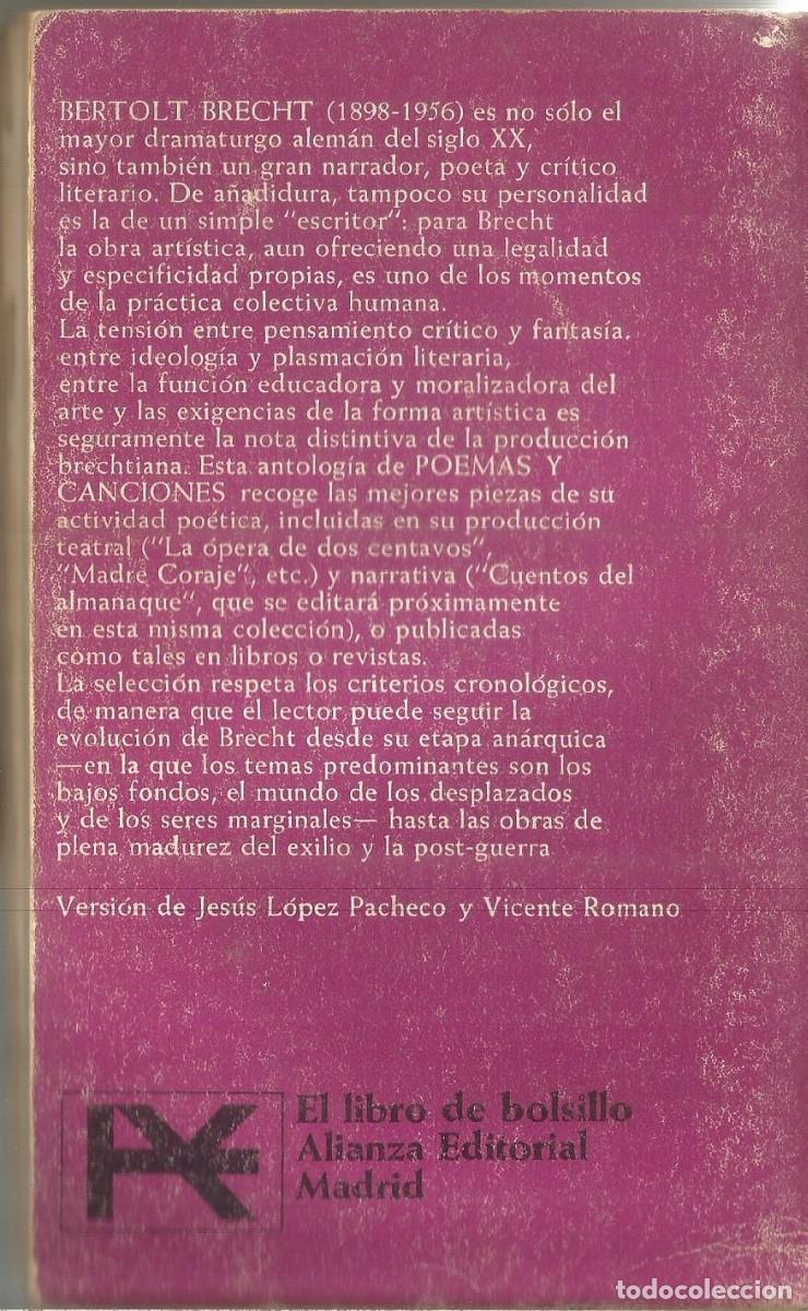 Libros de segunda mano: BERTOLD BRECHT. POEMAS Y CANCIONES. ALIANZA - Foto 2