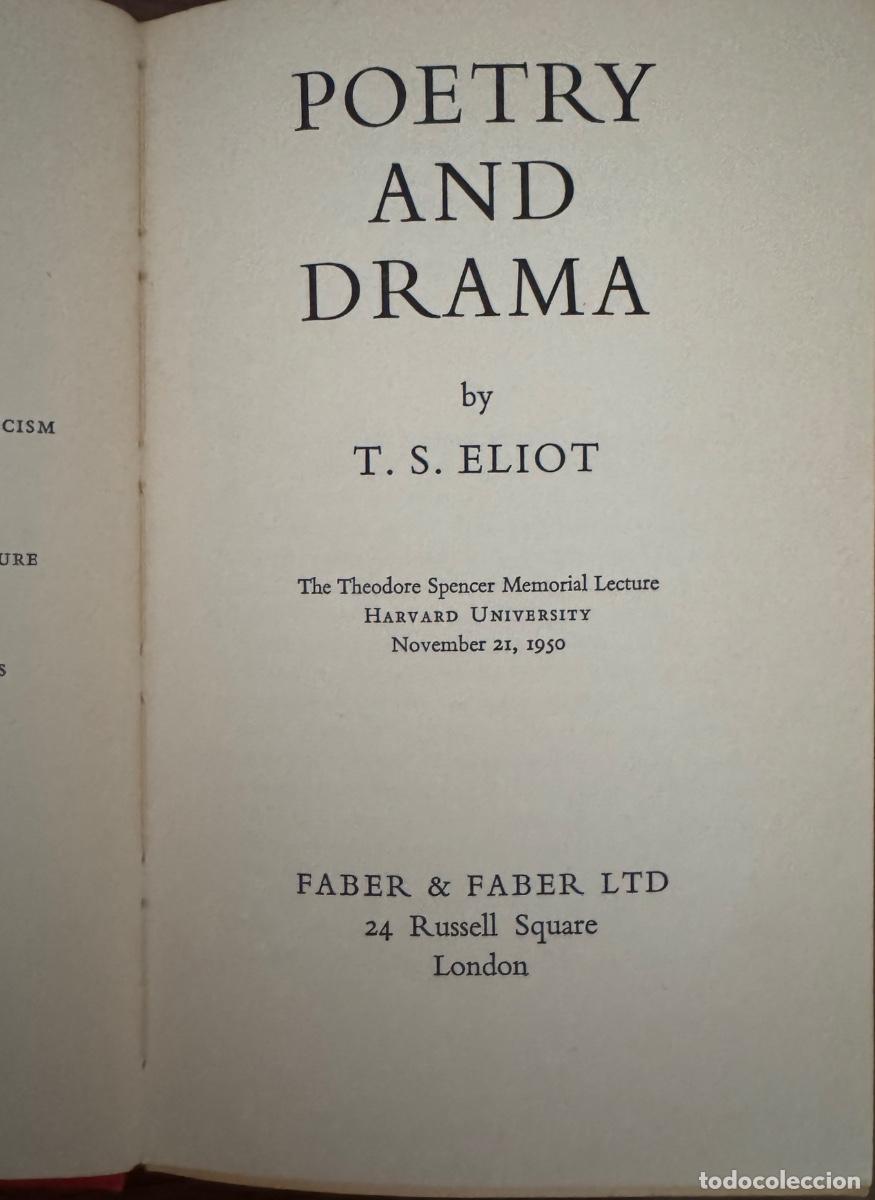 Libros de segunda mano: T. S. Eliot. Poetry and Drama - Foto 1