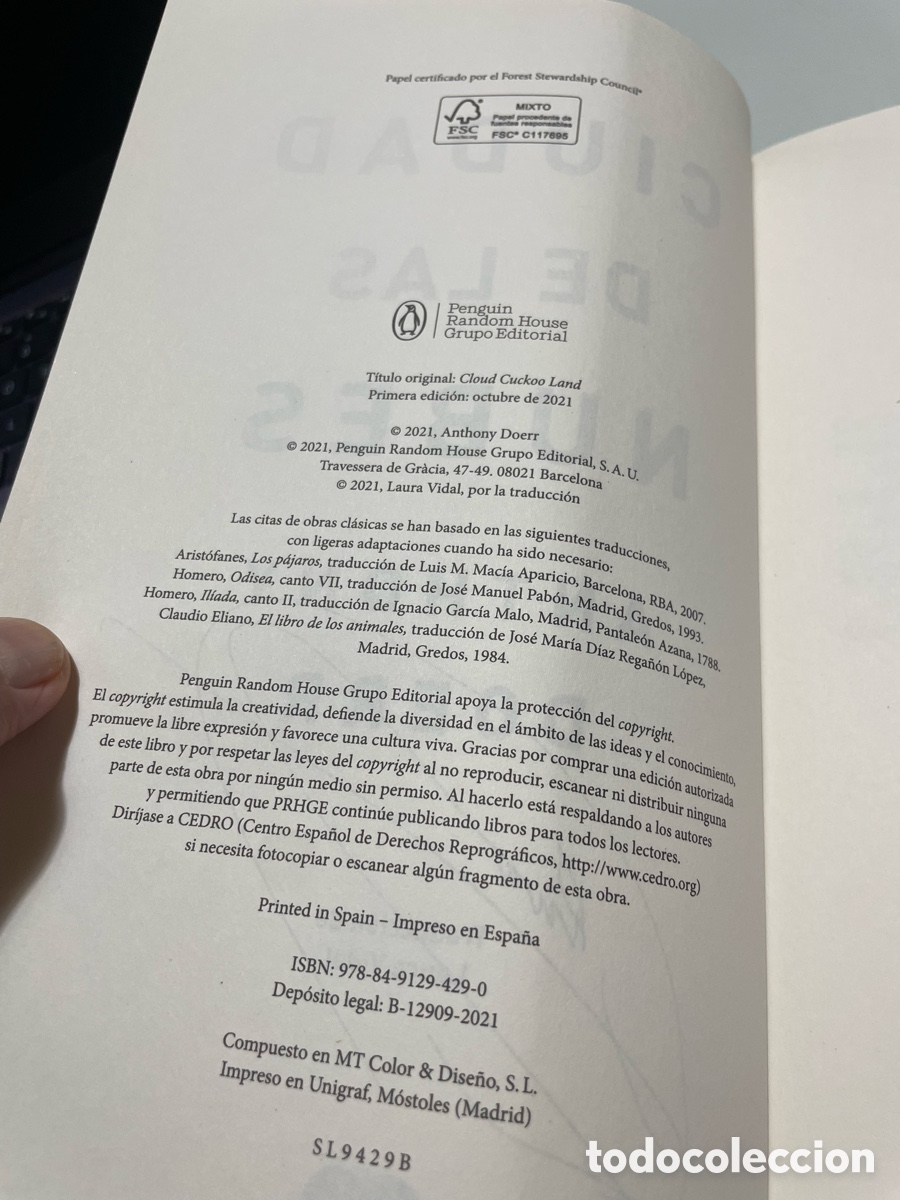 Libros de segunda mano: Ciudad de las nubes. Anthony Doerr. Suma. Primera edicion 2021 - Foto 4