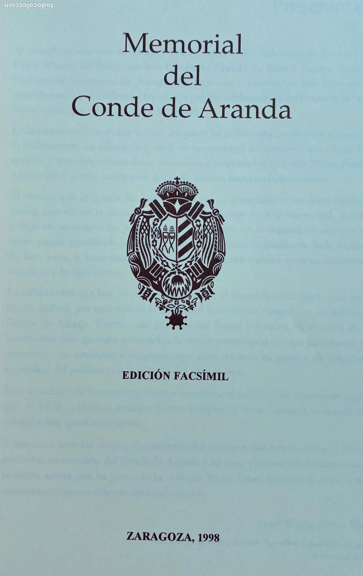 Libros de segunda mano: CONDE DE ARANDA, Memorial del Exc, Sr, D. Pedro Pablo ABARCA DE BOLEA, FACSIMIL - Foto 4