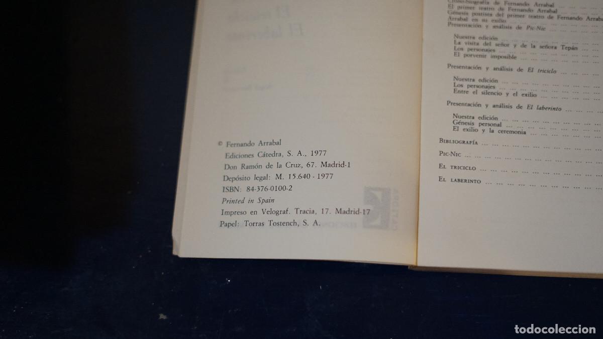 Libros de segunda mano: Fernando Arrabal - El picnic El triciclo El laberinto - Foto 2
