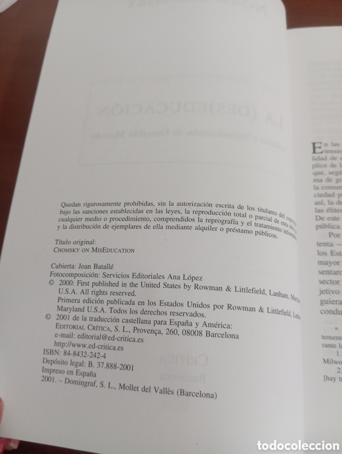 Libros de segunda mano: La (Des) educaci&oacute;n. Noam Chomsky - Foto 5