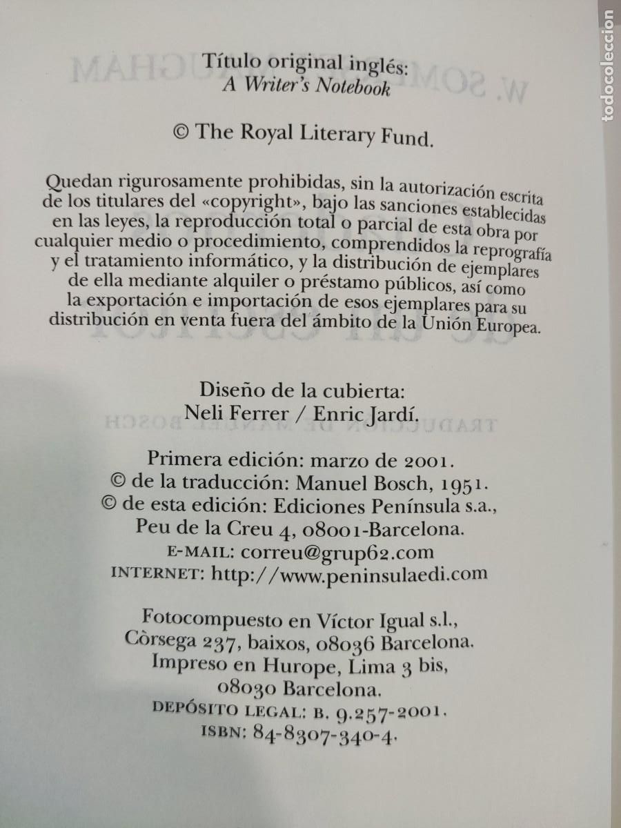 Libros de segunda mano: CUADERNOS DE UN ESCRITOR / WILLIAM SOMERSET MAUGHAM / 2001. PENINSULA - Foto 2