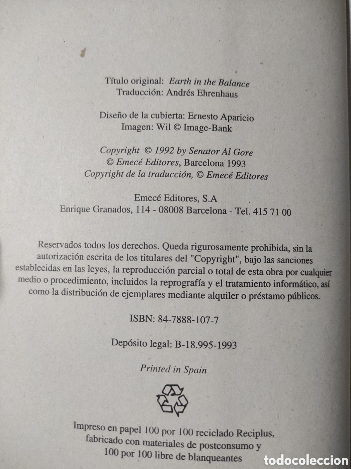 Libros de segunda mano: La Tierra en juego, Al Gore (PEDIDO M&Iacute;NIMO 5 &euro;) - Foto 3