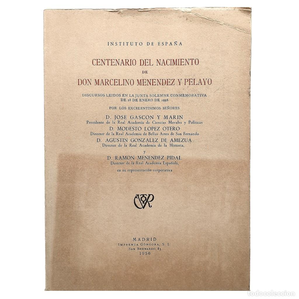 Second hand books: CENTENARIO DEL NACIMIENTO DE DON MARCELINO MEN&Eacute;NDEZ Y PELAYO. Varios autores