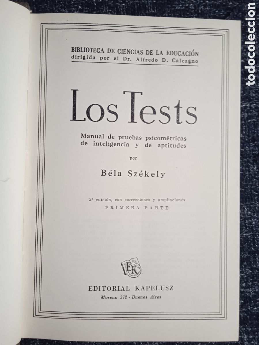 Libros de segunda mano: LOS TESTS. / BELA SZ&Eacute;KELY. -ED. KAPELUSZ - Foto 3