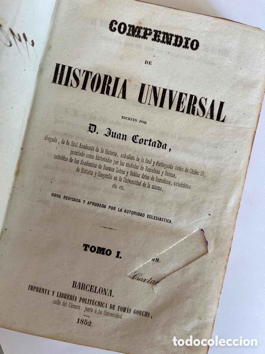 Libros de segunda mano: LIBRO. Compendio de historia universal. Juan Cortada. Tomos I, II y III. 1852 - Foto 1
