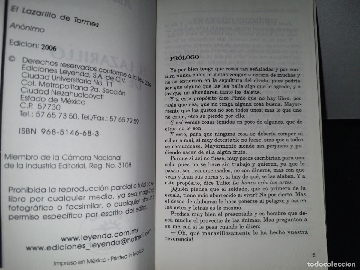 Libros de segunda mano: 159- EL LAZARILLO DE TORMES - AN&Oacute;NIMO - EDICIONES LEYENDA, S. A. - 2006 - Foto 5