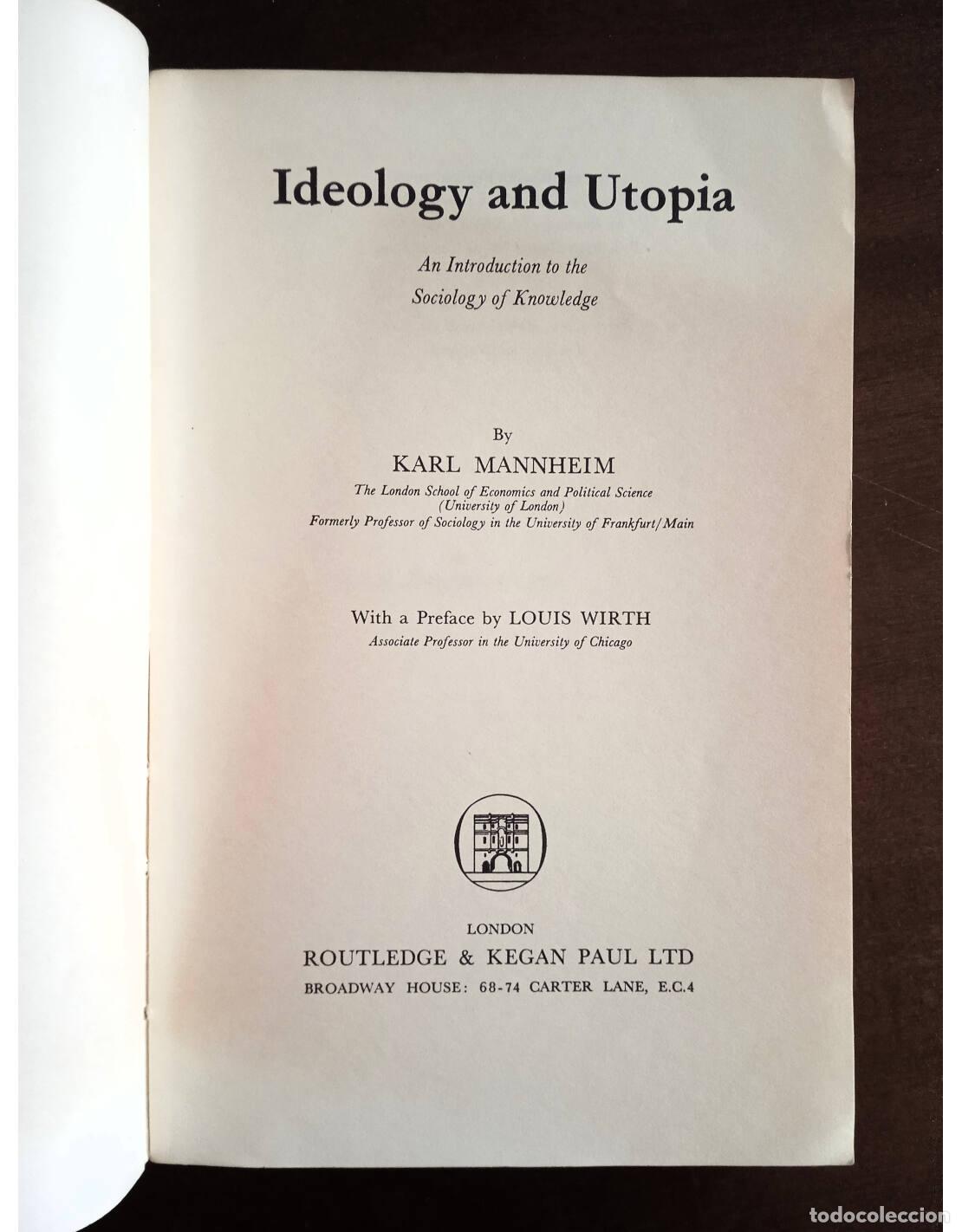 Libros de segunda mano: IDEOLOGY AND UTOPIA. MANNHEIM, Karl. Editorial Routledge. 1960. - Foto 2