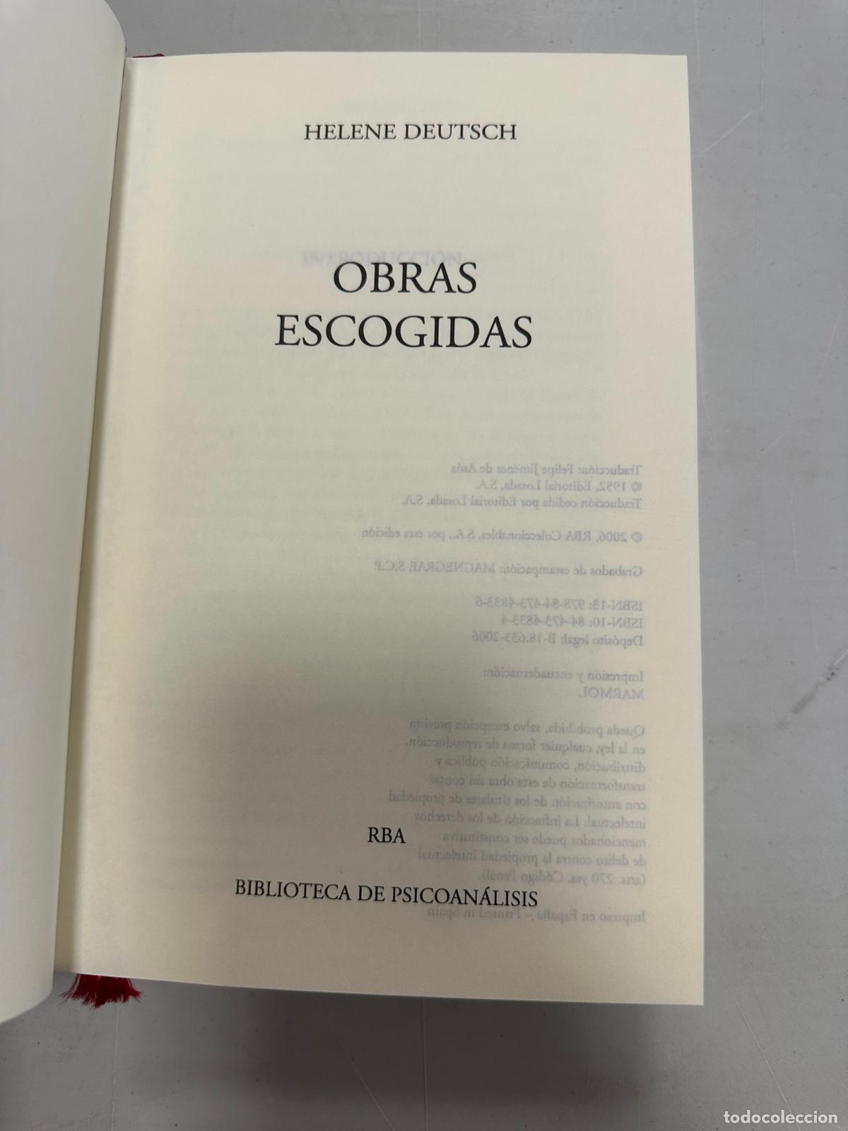 Libros de segunda mano: Deutsch, Helene.- - Obras escogidas. - Foto 2