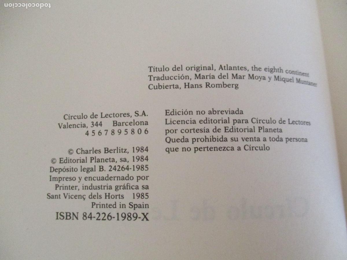 Libros de segunda mano: CHARLES BERLITZ, LA ATL&Aacute;NTIDA, EL OCTAVO CONTINENTE-CIRCULO DE LECTORES-1989 - Foto 3