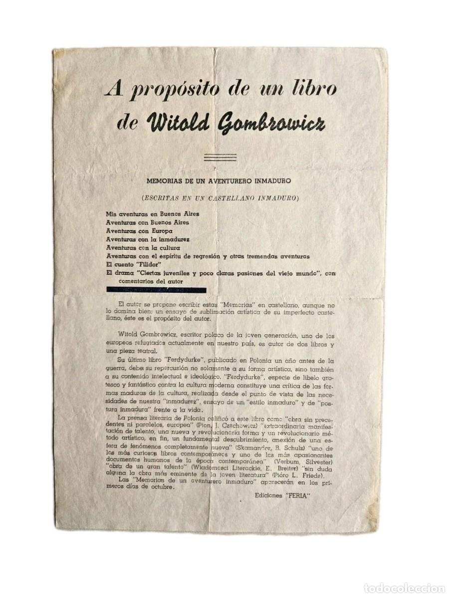Libros de segunda mano: Gombrowicz, Witold - A prop&oacute;sito de un libro de Witold Gombrowicz - (1940s) - Foto 1