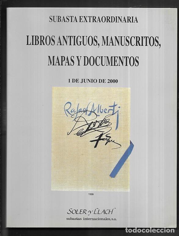 Libros de segunda mano: Subasta Catalogo. Libros Antiguos, Manuscritos, Mapas y Documentos Soler y Llach 2000 - Foto 1