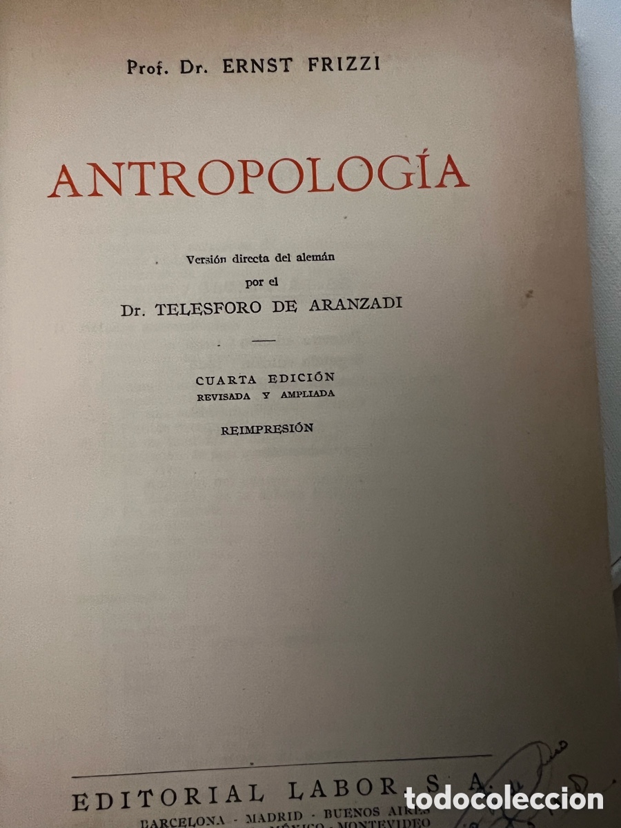 Libros de segunda mano: Antropolog&iacute;a. Prof. Frizzi. Ed. Labor . - Foto 5