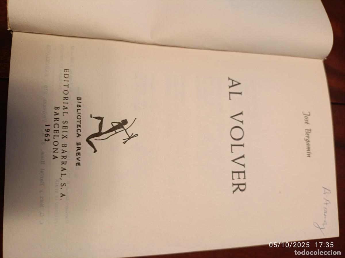 Libros de segunda mano: Al volver. Jos&eacute; Bergamin - Foto 3