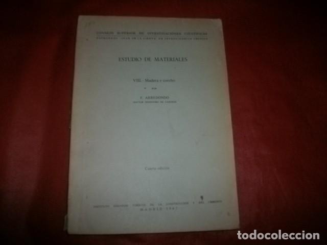 Libros de segunda mano: ESTUDIO DE MATERIALES. VIII: MADERA Y CORCHO - F. ARREDONDO - Foto 1