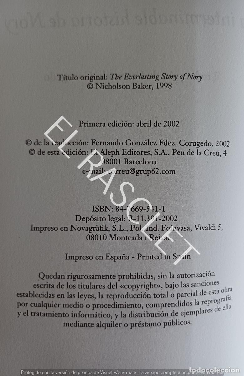Libros de segunda mano: LA INTERMINABLE HISTORIA DE NORY - NICHOLSON BAKER - Foto 3