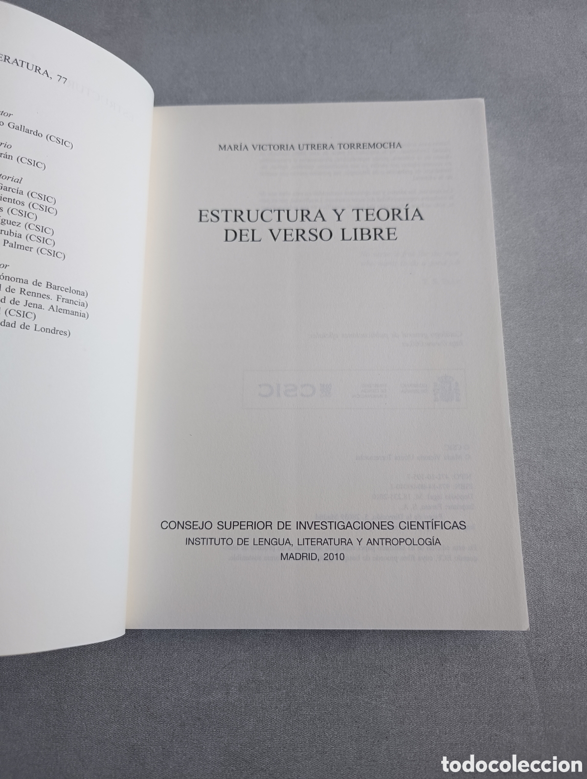Libros de segunda mano: ESTRUCTURA Y TEOR&Iacute;A DEL VERSO LIBRO. CSIC. MARIA VICTORIA UTRERA. - Foto 2