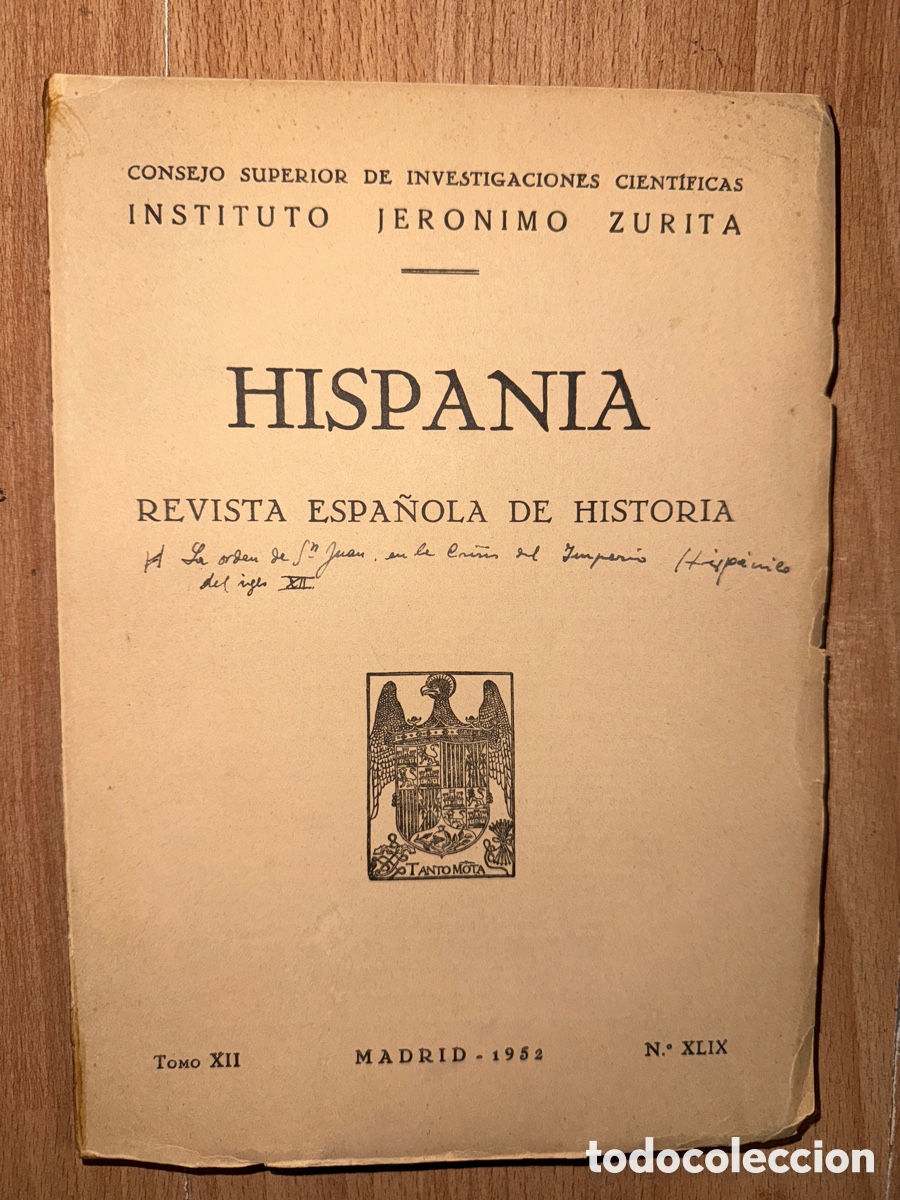 Gebrauchte B&uuml;cher: HISPANIA: Revista espa&ntilde;ola de historia. Tomo XII, n&ordm;49