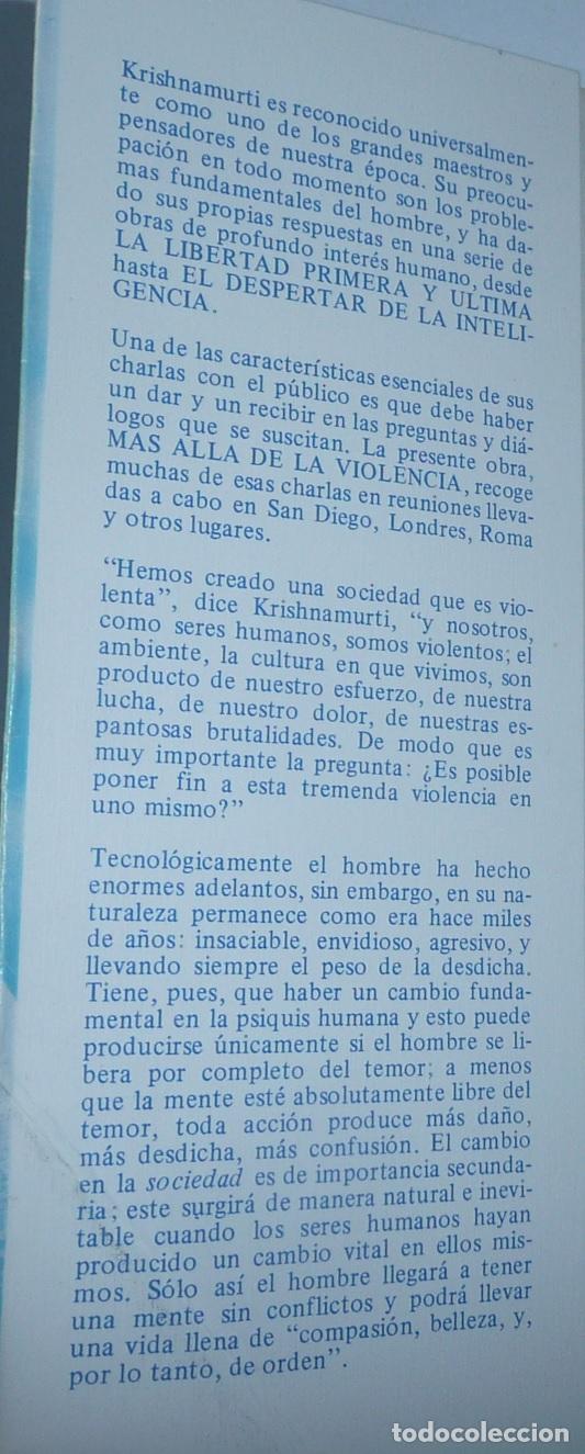 Libros de segunda mano: M&aacute;s all&aacute; de la violencia - Jeddu Krishnamurti (Edhasa, 1991) Teosof&iacute;a - Foto 2