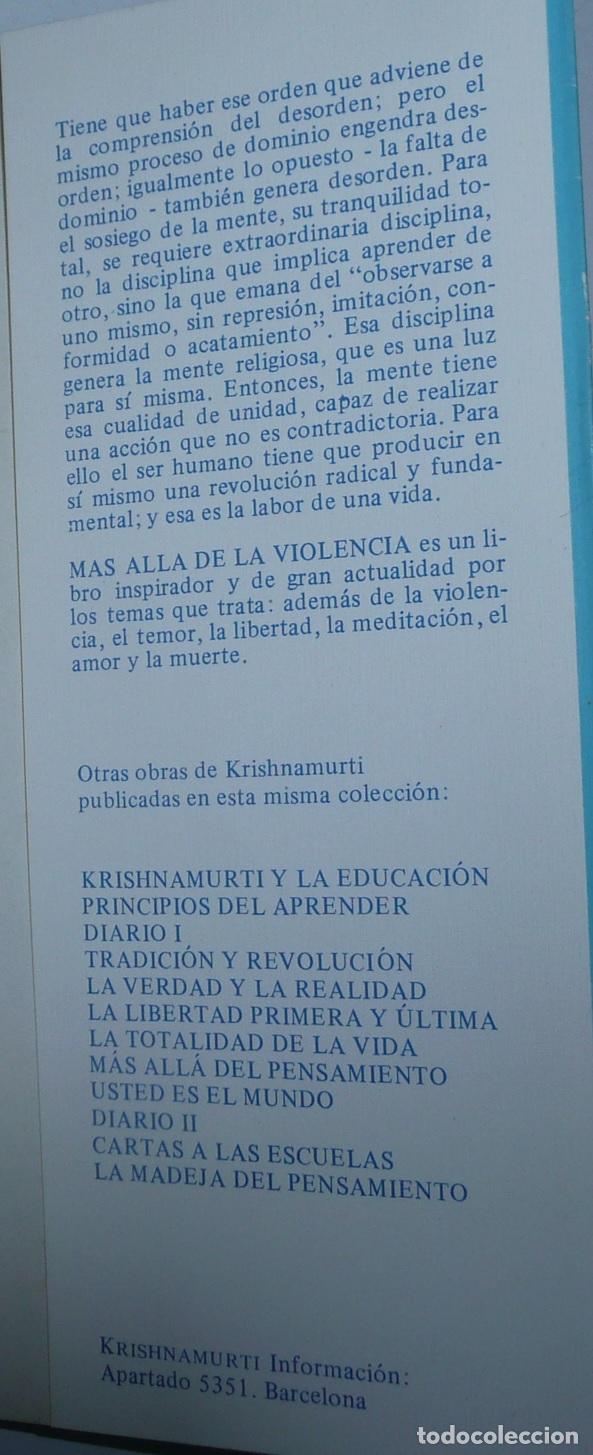 Libros de segunda mano: M&aacute;s all&aacute; de la violencia - Jeddu Krishnamurti (Edhasa, 1991) Teosof&iacute;a - Foto 3