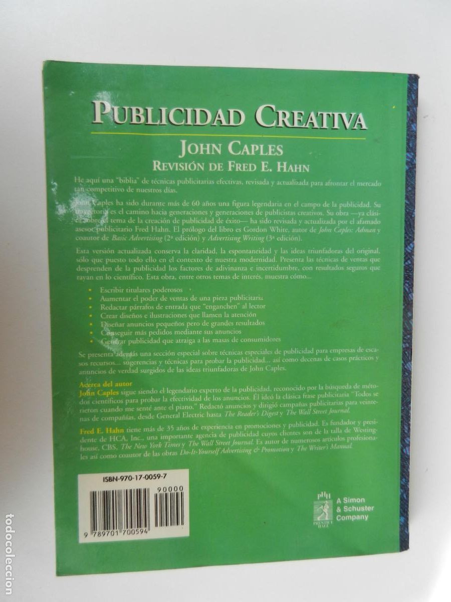 Libros de segunda mano: PUBLICIDAD CREATIVA - JOHN CAPLES - PRENTICE HALL HISPANOAMERICANA 1998. - Foto 2