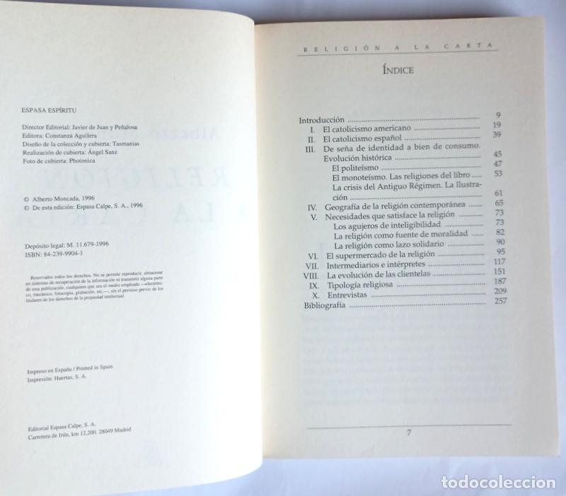 Libros de segunda mano: RELIGION A LA CARTA - ALBERTO MONCADA - EDITORIAL ESPASA. 1996. - Foto 3