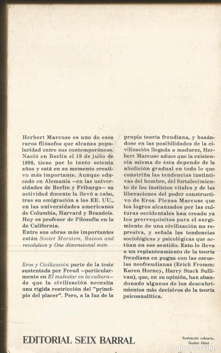 Libros de segunda mano: HERBERT MARCUSE. EROS Y CIVILIZACION. SEIX BARRAL - Foto 2